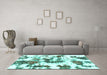 Machine Washable Abstract Turquoise Modern Area Rugs in a Living Room,, wshabs2164turq