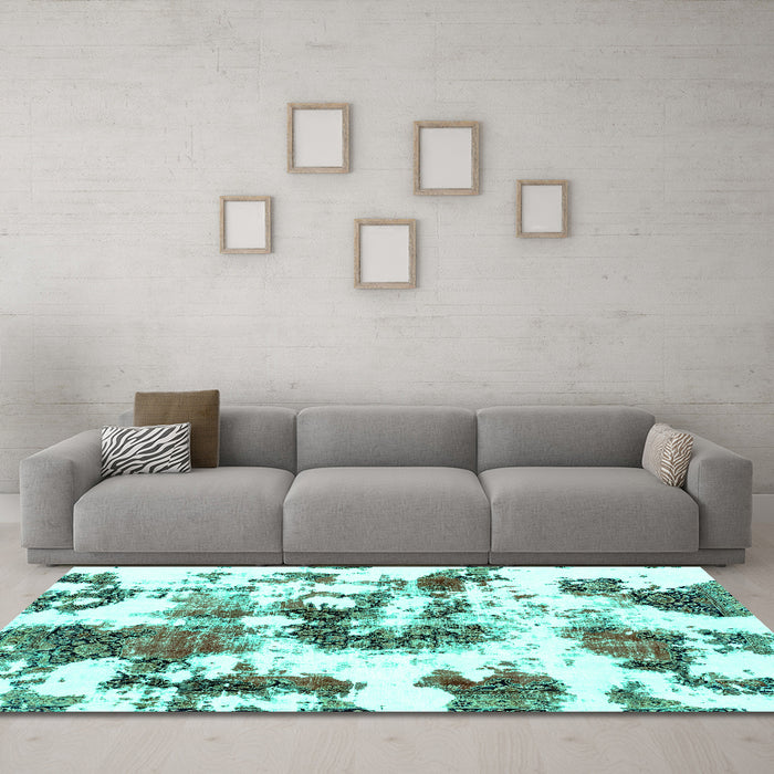 Machine Washable Abstract Turquoise Modern Area Rugs in a Living Room,, wshabs2164turq
