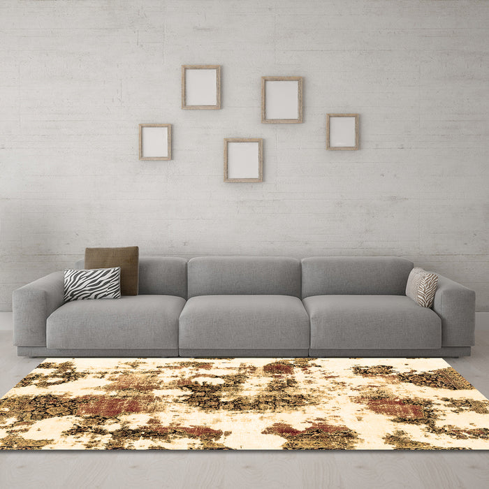 Machine Washable Abstract Brown Modern Rug in a Living Room,, wshabs2164brn