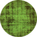 Round Machine Washable Abstract Green Modern Area Rugs, wshabs2165grn