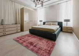 Abstract Fire Brick Red Modern Rug in a Bedroom, abs2165