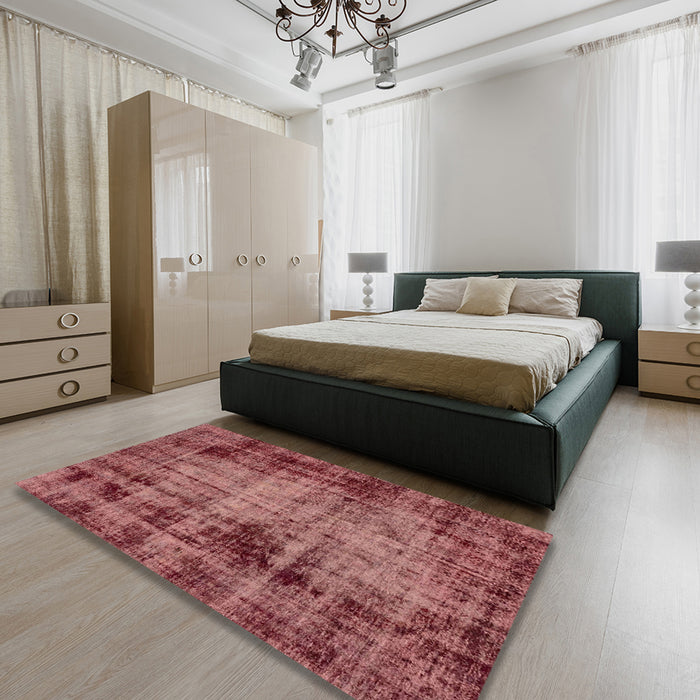 Abstract Fire Brick Red Modern Rug in a Bedroom, abs2165