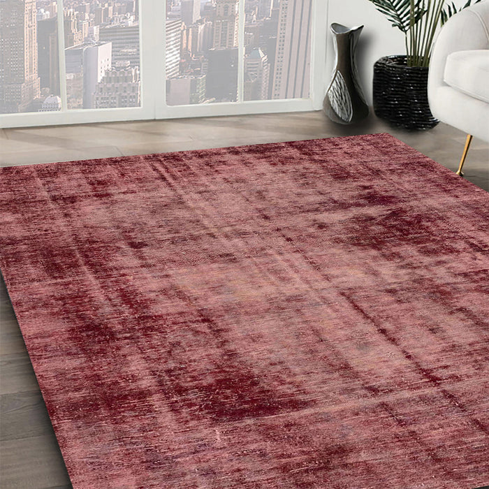 Abstract Fire Brick Red Modern Rug in Family Room, abs2165