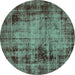 Round Machine Washable Abstract Turquoise Modern Area Rugs, wshabs2165turq