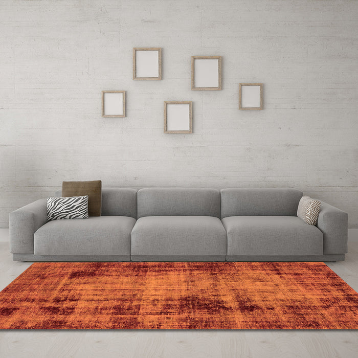 Machine Washable Abstract Orange Modern Area Rugs in a Living Room, wshabs2165org