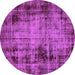 Round Machine Washable Abstract Purple Modern Area Rugs, wshabs2165pur