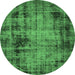 Round Abstract Emerald Green Modern Rug, abs2165emgrn