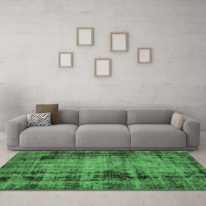 Machine Washable Abstract Emerald Green Modern Area Rugs in a Living Room,, wshabs2165emgrn