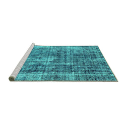 Sideview of Machine Washable Persian Turquoise Bohemian Area Rugs, wshabs2166turq