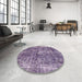 Round Machine Washable Abstract Purple Rug in a Office, wshabs2166