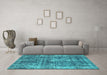 Machine Washable Persian Turquoise Bohemian Area Rugs in a Living Room,, wshabs2166turq