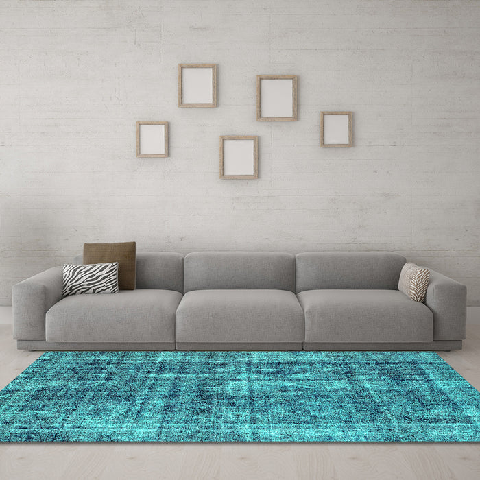 Machine Washable Persian Turquoise Bohemian Area Rugs in a Living Room,, wshabs2166turq