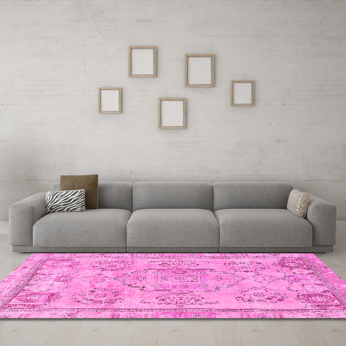 Machine Washable Abstract Pink Modern Rug in a Living Room, wshabs2167pnk