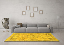 Machine Washable Abstract Yellow Modern Rug in a Living Room, wshabs2167yw