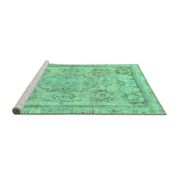 Sideview of Machine Washable Abstract Turquoise Modern Area Rugs, wshabs2167turq