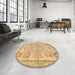 Round Machine Washable Abstract Chrome Gold Yellow Rug in a Office, wshabs2167