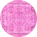 Round Machine Washable Abstract Pink Modern Rug, wshabs2167pnk