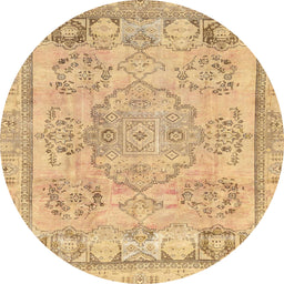 Round Machine Washable Abstract Chrome Gold Yellow Rug, wshabs2167