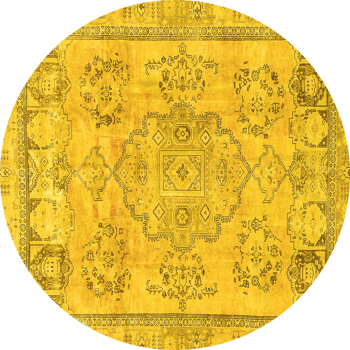 Round Abstract Yellow Modern Rug, abs2167yw