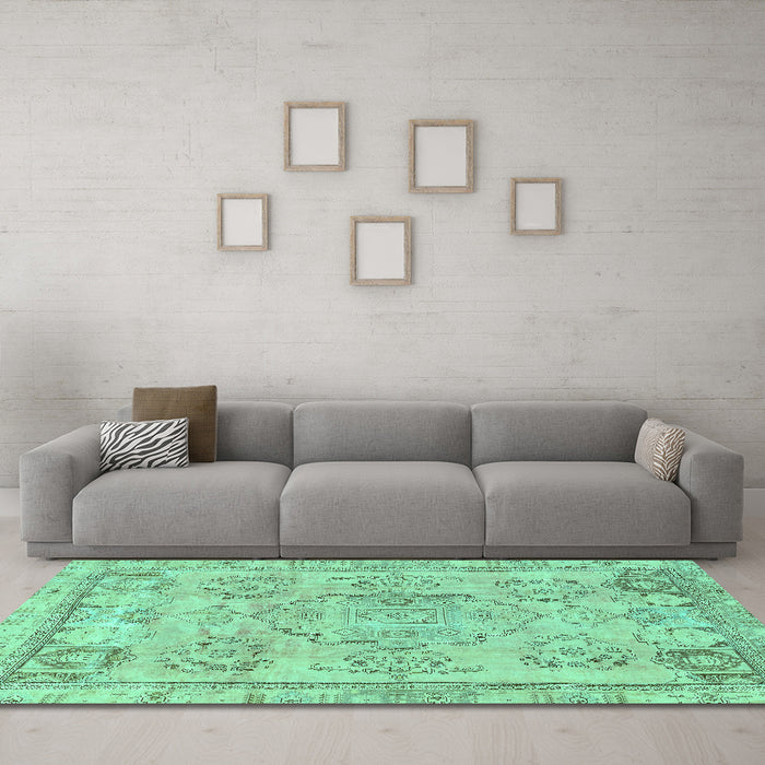 Machine Washable Abstract Turquoise Modern Area Rugs in a Living Room,, wshabs2167turq