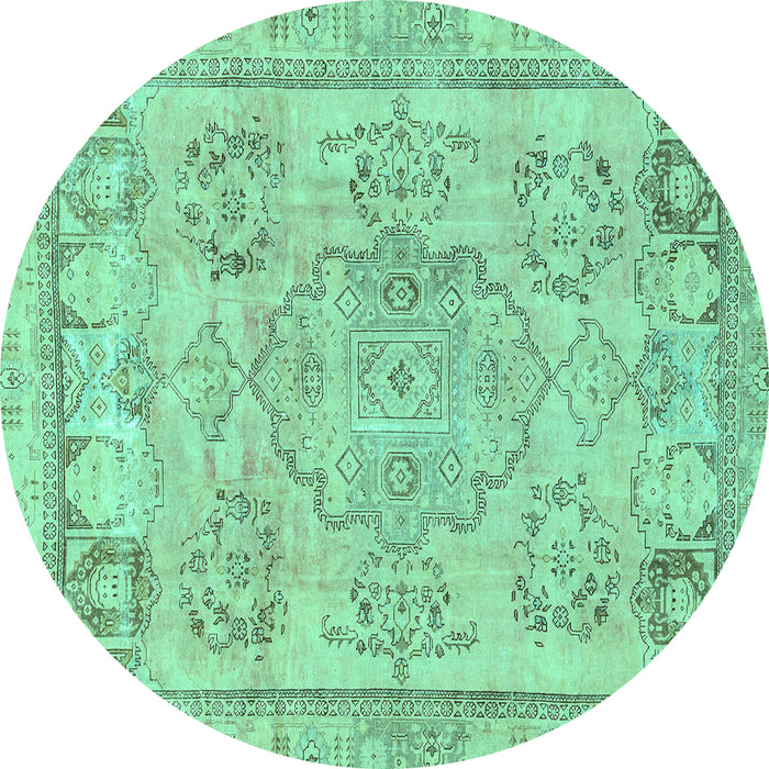Round Machine Washable Abstract Turquoise Modern Area Rugs, wshabs2167turq