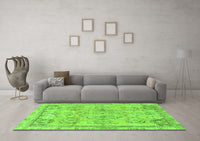 Machine Washable Abstract Green Modern Rug, wshabs2167grn