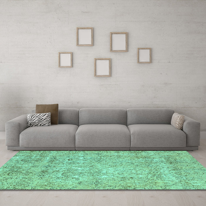 Machine Washable Abstract Turquoise Modern Area Rugs in a Living Room,, wshabs2168turq