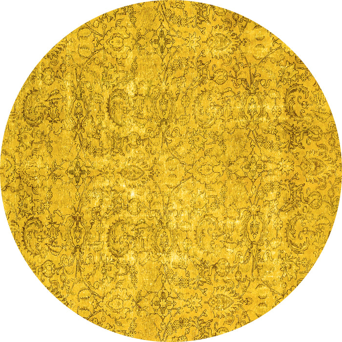 Round Abstract Yellow Modern Rug, abs2168yw