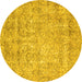 Round Abstract Yellow Modern Rug, abs2168yw