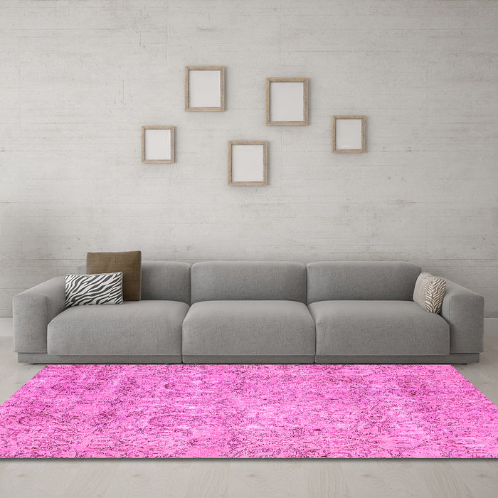 Machine Washable Abstract Pink Modern Rug in a Living Room, wshabs2168pnk