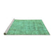 Sideview of Machine Washable Abstract Turquoise Modern Area Rugs, wshabs2168turq