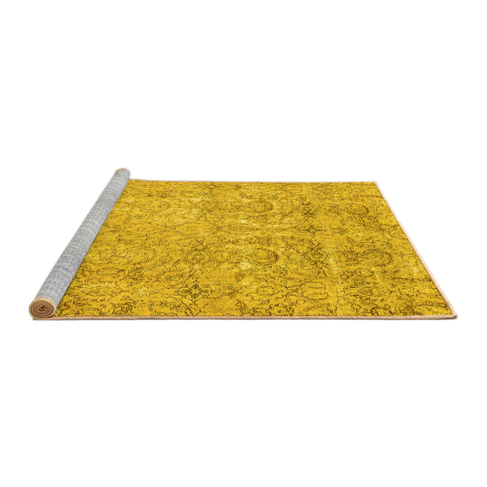 Sideview of Machine Washable Abstract Yellow Modern Rug, wshabs2168yw