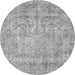 Round Machine Washable Abstract Gray Modern Rug, wshabs2168gry