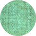 Round Abstract Turquoise Modern Rug, abs2168turq