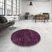 Round Abstract Plum Purple Modern Rug in a Office, abs2169