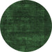 Round Abstract Emerald Green Modern Rug, abs2169emgrn