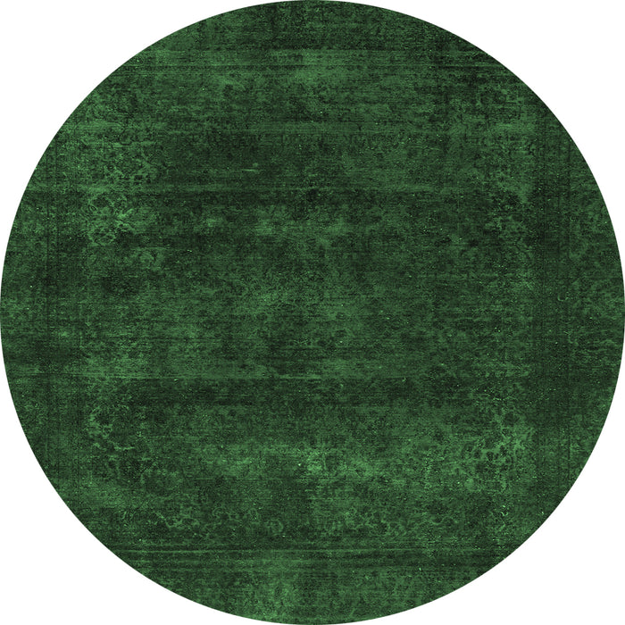 Round Machine Washable Abstract Emerald Green Modern Area Rugs, wshabs2169emgrn