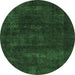 Round Machine Washable Abstract Emerald Green Modern Area Rugs, wshabs2169emgrn