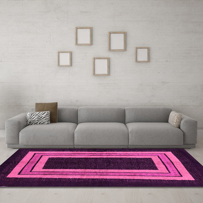 Machine Washable Abstract Pink Modern Rug in a Living Room, wshabs216pnk