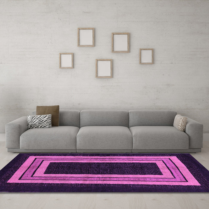 Machine Washable Abstract Purple Modern Area Rugs in a Living Room, wshabs216pur