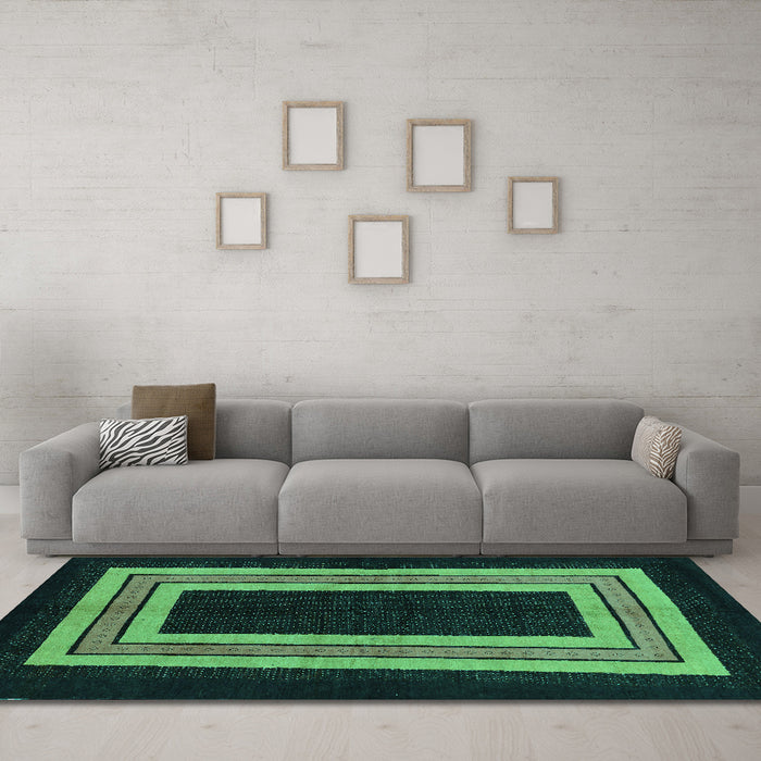 Machine Washable Abstract Turquoise Modern Area Rugs in a Living Room,, wshabs216turq