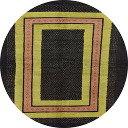 Round Machine Washable Abstract Dark Golden Brown Rug, wshabs216