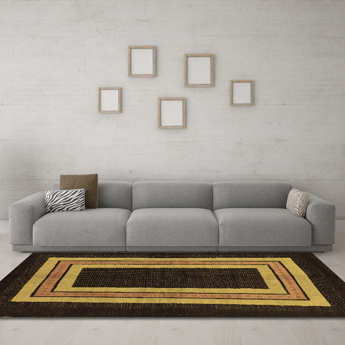 Machine Washable Abstract Brown Modern Rug in a Living Room,, wshabs216brn