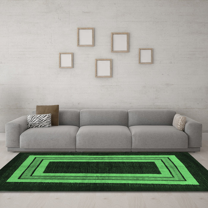 Machine Washable Abstract Emerald Green Modern Area Rugs in a Living Room,, wshabs216emgrn