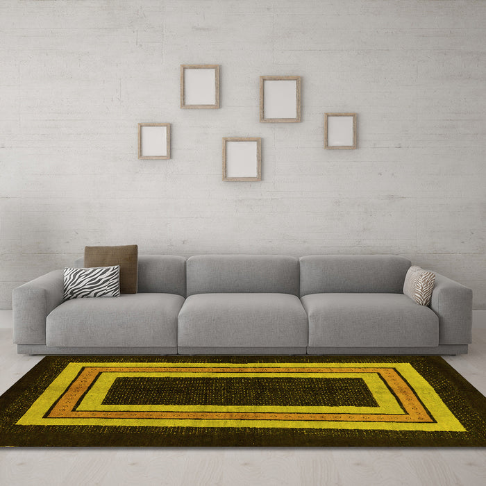 Machine Washable Abstract Yellow Modern Rug in a Living Room, wshabs216yw