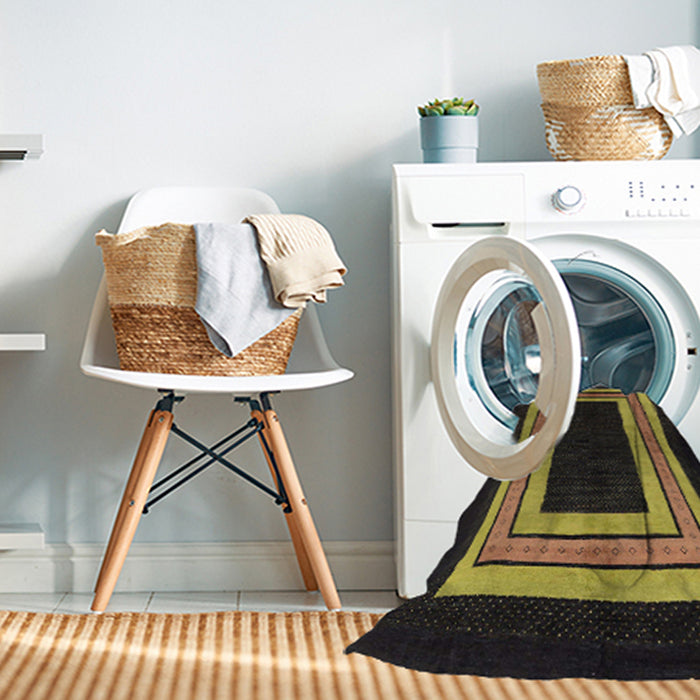 Machine Washable Abstract Dark Golden Brown Rug in a Washing Machine, wshabs216