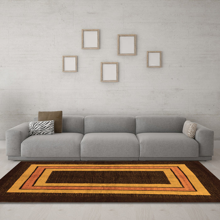 Machine Washable Abstract Orange Modern Area Rugs in a Living Room, wshabs216org