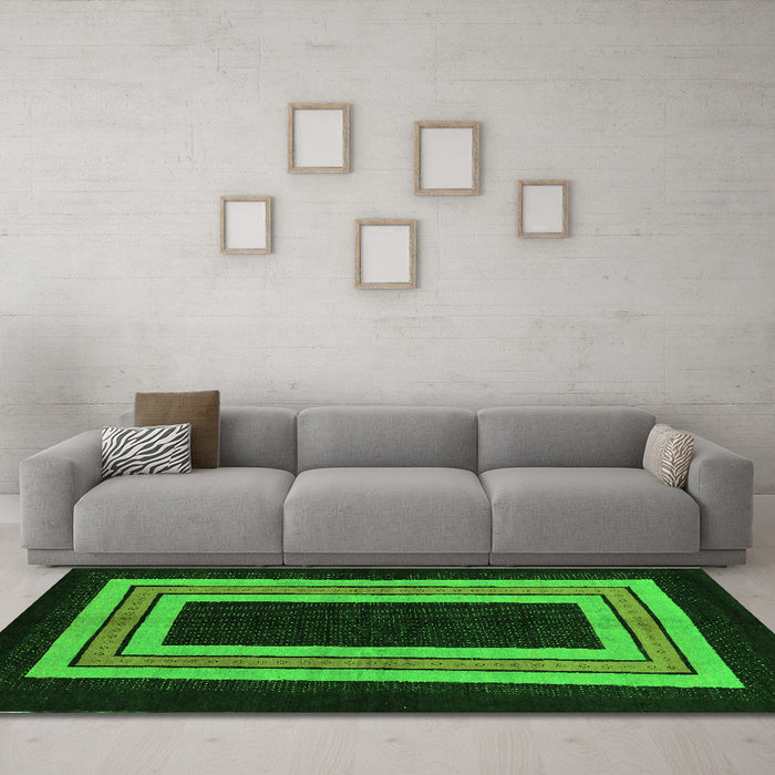 Machine Washable Abstract Green Modern Area Rugs in a Living Room,, wshabs216grn