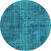 Round Abstract Turquoise Modern Rug, abs2170turq