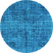 Round Machine Washable Abstract Light Blue Modern Rug, wshabs2170lblu